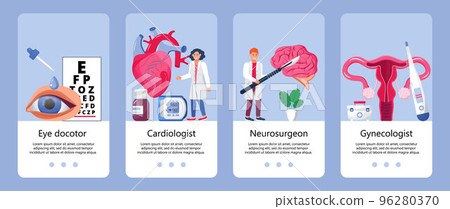 Cardiologist, nephrologist app template vector. Eye doctor concepts for medical website. 96280370