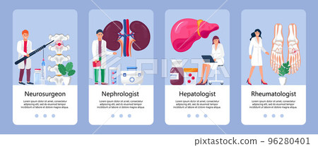 Nephrologist app template vector. Liver treatment concepts for medical website. Rheumatologist scene for mobile application. 96280401