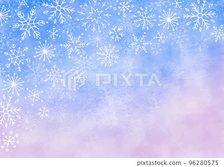 Hand painted snowflakes and pale blue watercolor background 96280575