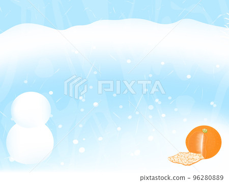 Landscape illustration with oranges and snowman Landscape illustration with oranges and snowman 96280889