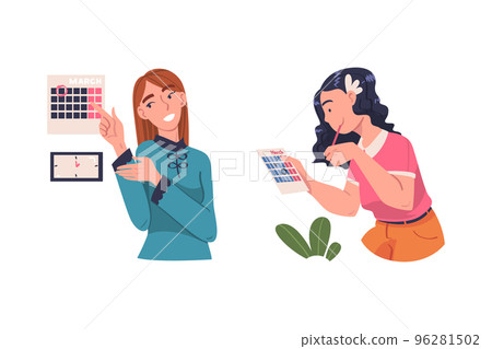 Woman Character Planning Time and Event Managing Schedule Vector Set Woman Character Planning Time and Event Managing Schedule Vector Set 96281502