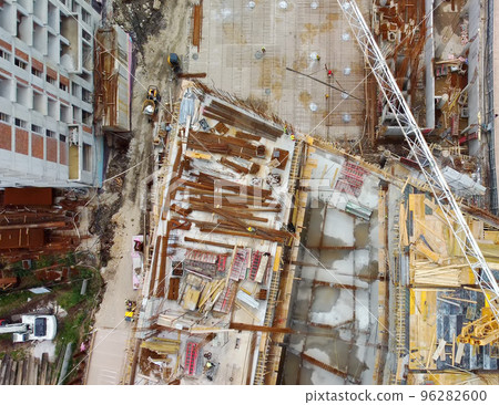 Aerial drone view of construction site of new modern building. Housing for a mortgage. Loan to real estate. 96282600