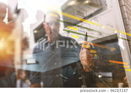 Business man draw a project with a pen. concept of teamwork, partnership and success 96283187