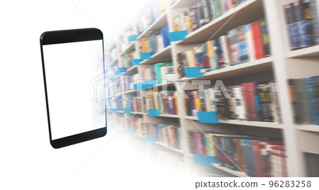 Digitization process from books to ebooks. from paper to digital in a smartphone 96283258