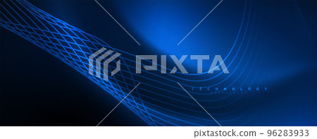 Techno neon wave lines, dynamic electric motion, speed concept. Templates for wallpaper, banner, background, landing page, wall art, invitation, prints Techno neon wave lines, dynamic electric motion, speed concept. Templates for wallpaper, banner, background, landing page, wall art, invitation, prints 96283933