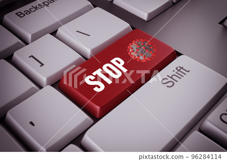 Computer keyboard with stop signal against covid-19 virus as key. 3d rendering Computer keyboard with stop signal against covid-19 virus as key. 3d rendering 96284114
