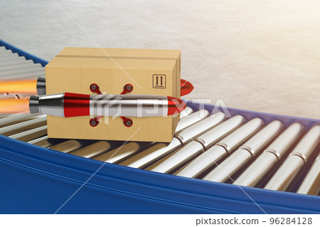 Package starts to fly fast like a rocket. concept of priority shipping. 3D Rendering 96284128