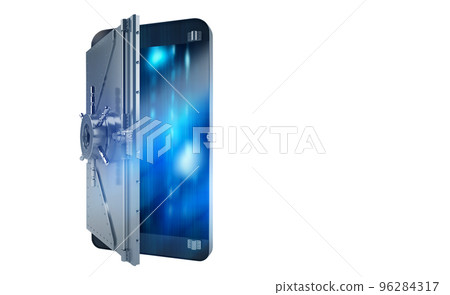 Safe cellphone from hacker attack like a strongbox. 3D Rendering Safe cellphone from hacker attack like a strongbox. 3D Rendering 96284317