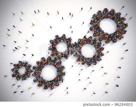 3D Rendering gear concept teamwork system. 96284803