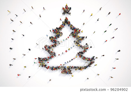 People form the shape of a christmas tree. 3D Rendering 96284902