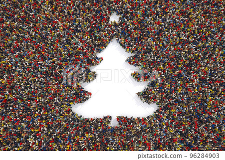 People form the shape of a christmas tree. 3D Rendering 96284903