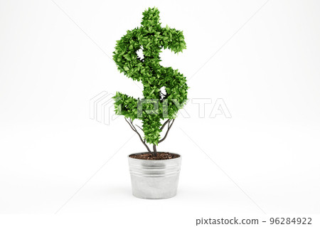 Potted plant with dollar shape. 3D Rendering 96284922