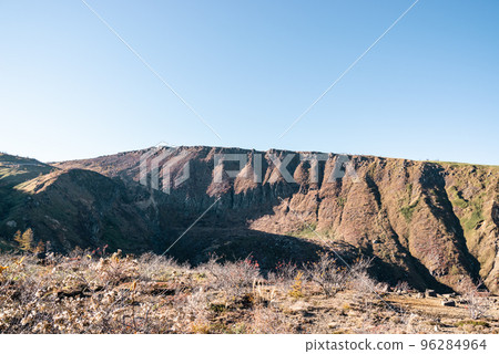 Shiga Kusatsu Kogen route southeast of Yugama mountain folds in valley near Shirane Myojin late October b-1 cool color 96284964
