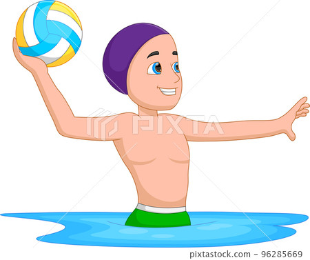 cartoon cute boy playing water polo 96285669