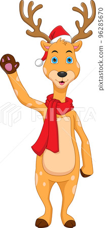 cartoon cute deer waving on white background 96285670