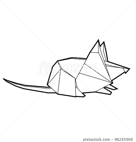Polygonal outline mouse. Contour origami rat. Paper folded animal. The object is separate from the background. Vector element 96285908