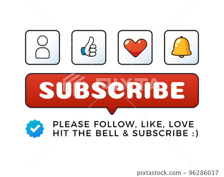 Follow, Like, Love, Bell, Subscribe Button. Isolated Vector Illustration. 96286017