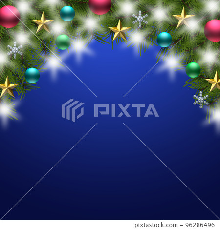 Christmas background illustration material glitter and fir tree branch (1_1) with ornament blue background Christmas background illustration material glitter and fir tree branch (1_1) with ornament blue background 96286496
