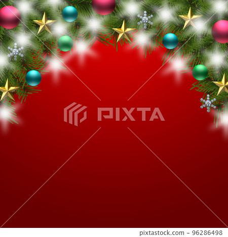 Christmas background illustration material glitter and fir tree branch (1_1) with ornament red background Christmas background illustration material glitter and fir tree branch (1_1) with ornament red background 96286498