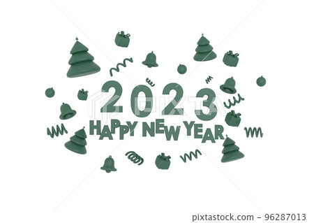 3D. Happy new year 2023, Merry Christmas Christmas tree, gifts, bell, christmas ball 96287013