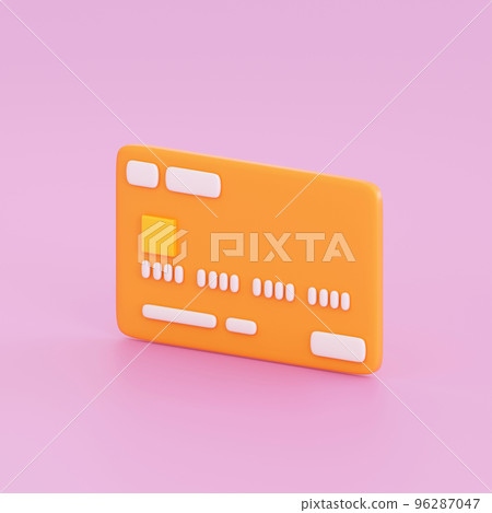 3d bank orange credit card. Online payment, mobile banking, transaction and shopping concept. High quality isolated render 3d bank orange credit card. Online payment, mobile banking, transaction and shopping concept. High quality isolated render 96287047