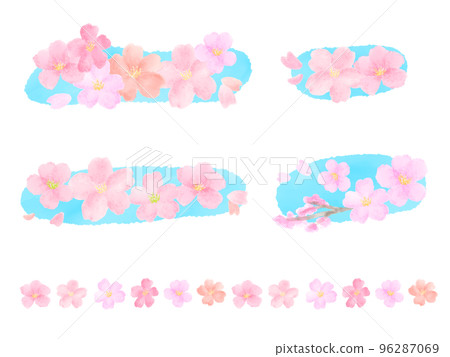 在天空藍色中閃耀的櫻花和花瓣 可愛簡約的手繪水彩插畫套裝 在天空藍色中閃耀的櫻花和花瓣 可愛簡約的手繪水彩插畫套裝 96287069