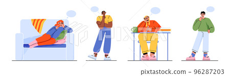 Dreaming people, smiling thoughtful characters 96287203