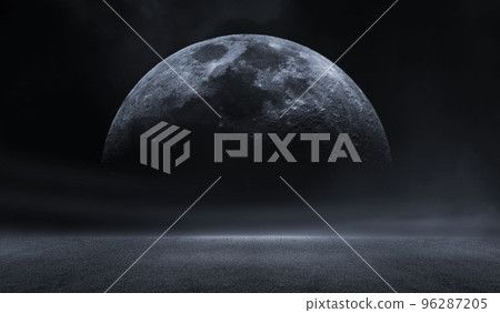 3D Rendering abstract dark night creative blurry outdoor asphalt on moon background. 3D Rendering abstract dark night creative blurry outdoor asphalt on moon background. 96287205