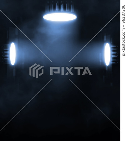 3D Rendering abstract empty street scene spotlights elegant futuristic. 3D Rendering abstract empty street scene spotlights elegant futuristic. 96287206