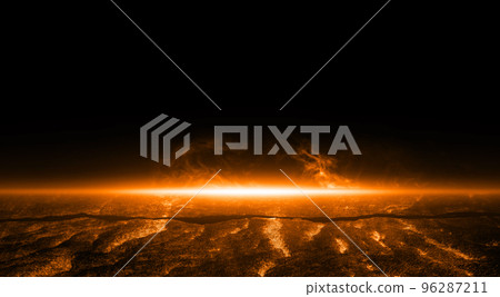 3D rendering illustration heat red cracked ground texture after eruption volcano 96287211