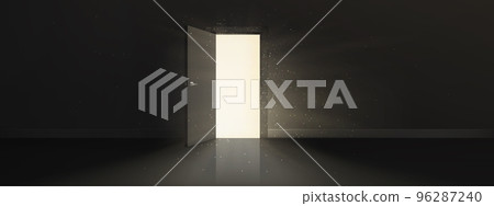 Open door with bright light behind in dark room Open door with bright light behind in dark room 96287240