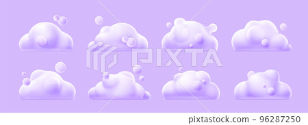 White clouds set isolated on lilac background 96287250