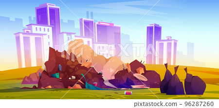 City landfill with pile of garbage, plastic trash 96287260