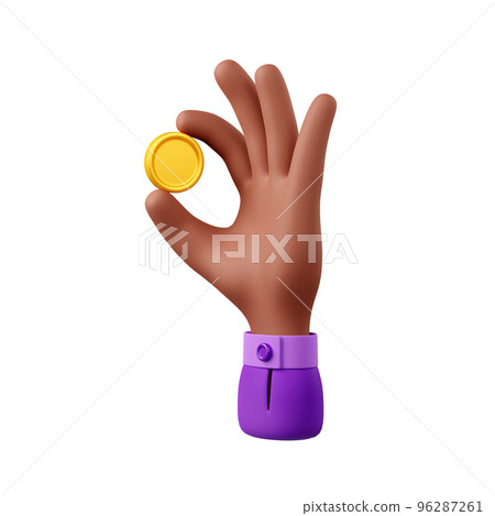 3d icon with man hand with gold coin 96287261