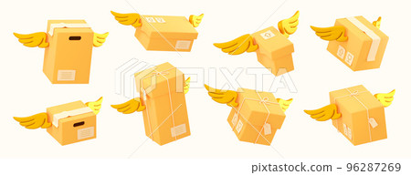 3d render delivery box with wings in flight set 96287269