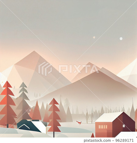 Flat landscape with a snowy background Clear blue sky with snowdrifts Cartoon wallpaper. 96289171