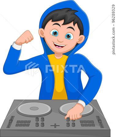 cartoon boy disc jockey on white background cartoon boy disc jockey on white background 96289329