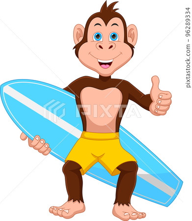cartoon cute monkey carrying surfboard 96289334