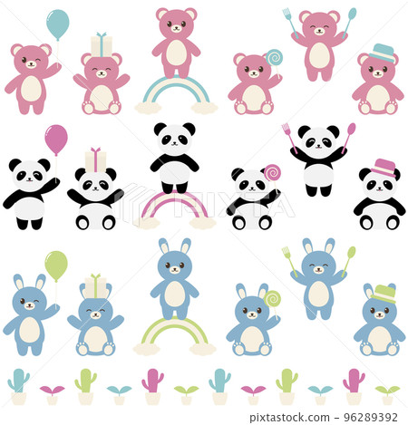 Bear, rabbit and panda decoration set - Stock Illustration [96289392 ...