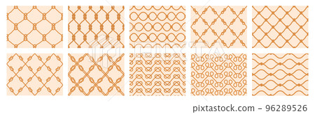 Nautical rope patterns. Seamless marine cord ornaments, sailor rope knots and net grid vector background set Nautical rope patterns. Seamless marine cord ornaments, sailor rope knots and net grid vector background set 96289526