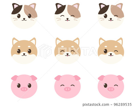 Cute icon deformed illustration set of like cat - Stock