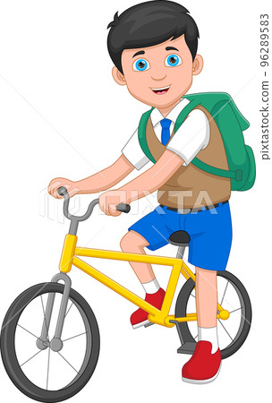 cartoon school boy riding a bicycle cartoon school boy riding a bicycle 96289583