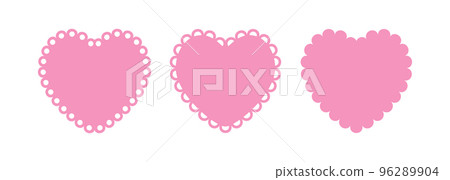 Scalloped edge heart shapes set. Simple heart scalloped border. Fabric laces silhouette frame. Repeat cute vintage frill ornament. Texture ribbons. Vector illustration isolated on white background Scalloped edge heart shapes set. Simple heart scalloped border. Fabric laces silhouette frame. Repeat cute vintage frill ornament. Texture ribbons. Vector illustration isolated on white background 96289904