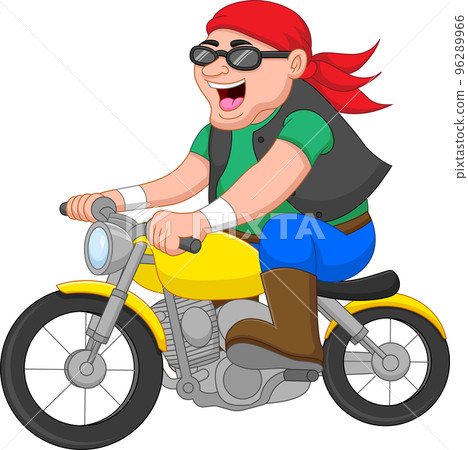 cartoon happy man riding a motorcycle cartoon happy man riding a motorcycle 96289966