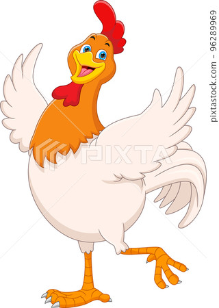 cute chicken waving cartoon on white background cute chicken waving cartoon on white background 96289969