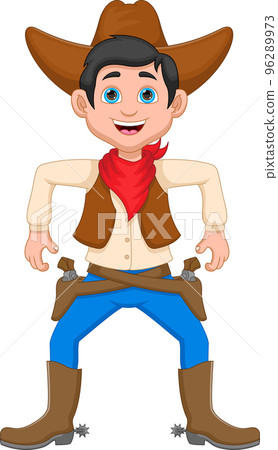 cartoon cowboy with two guns and ready to shoot cartoon cowboy with two guns and ready to shoot 96289973