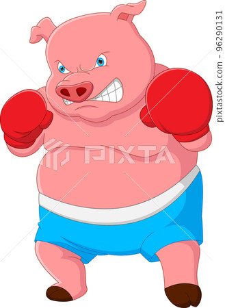 cute pig boxing cartoon on white background 96290131