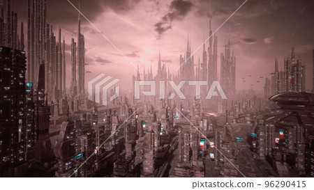 Futuristic cyberpunk city and metaverse concept, 3d render Futuristic cyberpunk city and metaverse concept, 3d render 96290415