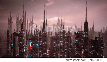 Futuristic cyberpunk city and metaverse concept, 3d render Futuristic cyberpunk city and metaverse concept, 3d render 96290416