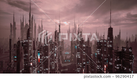 Futuristic cyberpunk city and metaverse concept, 3d render Futuristic cyberpunk city and metaverse concept, 3d render 96290417